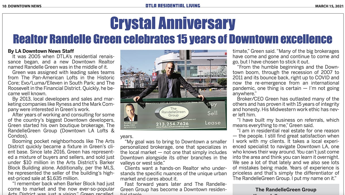 Downtown LA Real Estate Agent Randelle Green Screenshot of Article